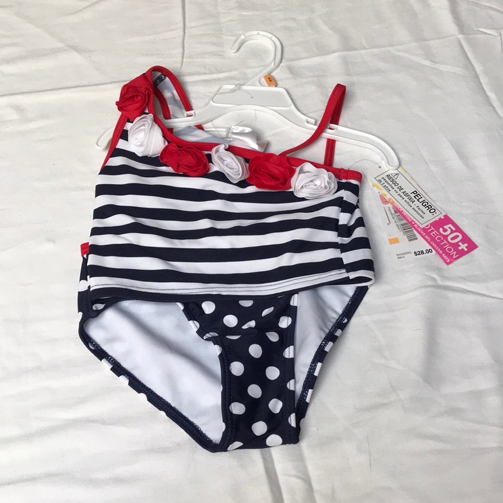 NWT GIRLS TWO PIECE SWIMSUIT RED/WHITE/BLUE